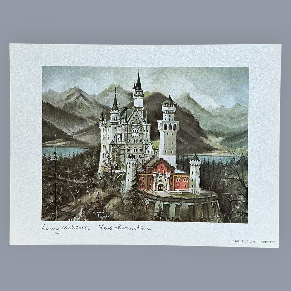 Vintage 1976 Krisarts Maurice Legendre Konigsschloss Neuschwanstein Art Print